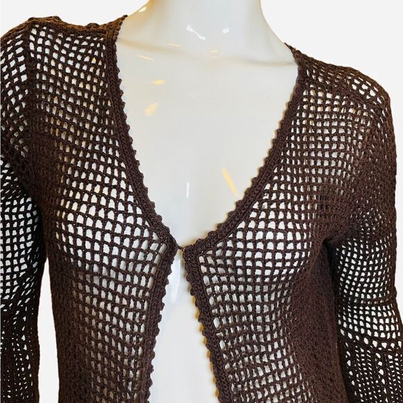 Vintage 1990s Bohemian Crochet Three Quarter Sleeve Cardigan Medium - Picture 12 of 17